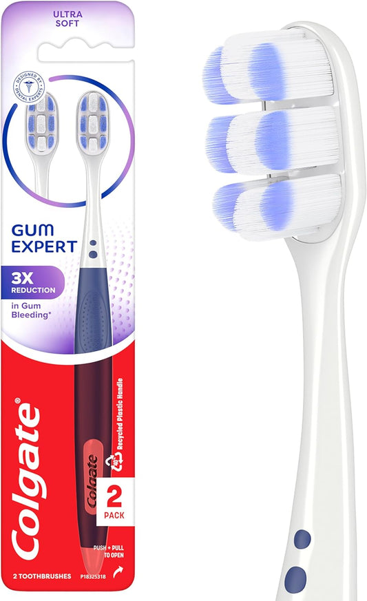 Colgate Gum Expert Ultra Soft Gum Toothbrush Pack, Extra Soft Toothbrush for Gum Bleeding and Irritation, Helps Deep Clean Along Gum Line, 2 Pack