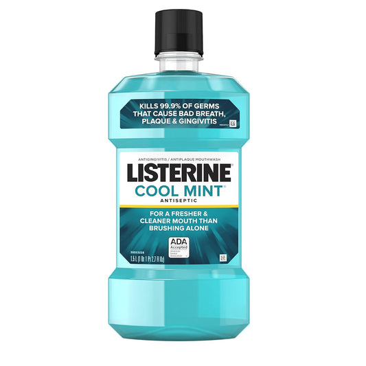 Listerine Cool Mint Antiseptic Mouthwash, Daily Oral Rinse Kills 99% of Germs that Cause Bad Breath, Plaque and Gingivitis for a Fresher, Cleaner Mouth, Cool Mint Flavor, 1.5 L