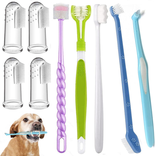 Dog Toothbrush, Finger Toothbrushes, 360 Degree Toothbrush, Triple Head Dog Toothbrushes, Double Head Toothbrush,Cleaning Brushes for Dog Cat Oral Dental Health 9Pack