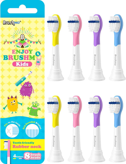 Brushmo Replacement Toothbrush Heads Compatible with Philips Sonicare for Kids 3+ HX6032, HX6042, Compact Size, 8 Pack
