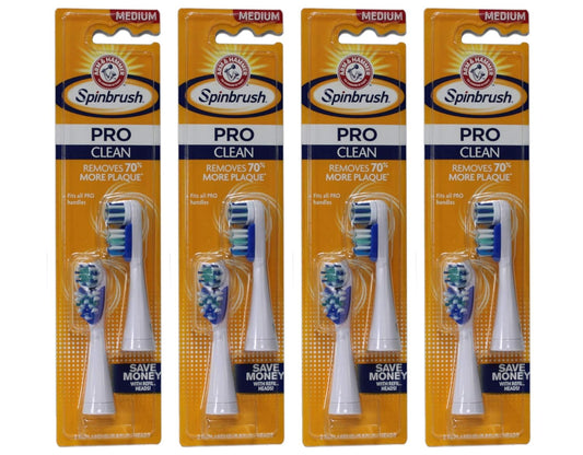 ARM & HAMMER Spinbrush Pro-Clean Replacement Brush Heads, Medium 2 ea (Pack of 4)