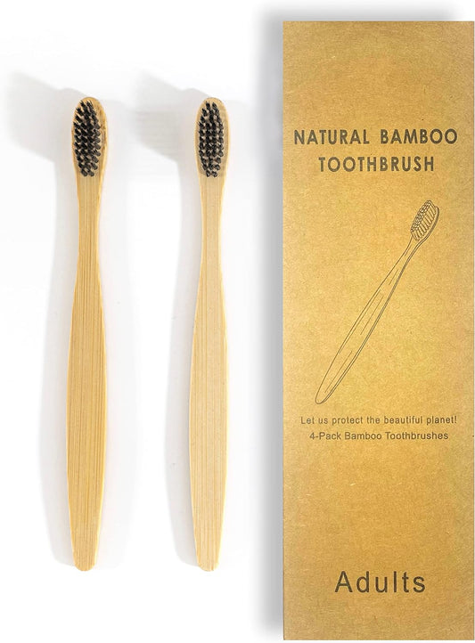 Biodegradable Eco-Friendly Natural Bamboo Toothbrushes - 4 Count