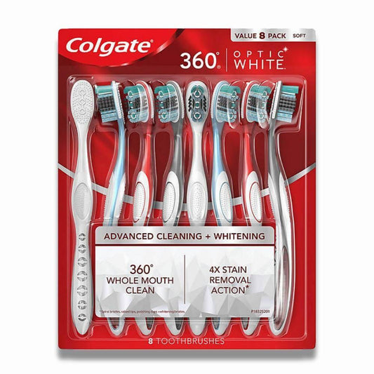 Colgate - Optic White, 360 Manual Toothbrush, Soft - 8 Pack