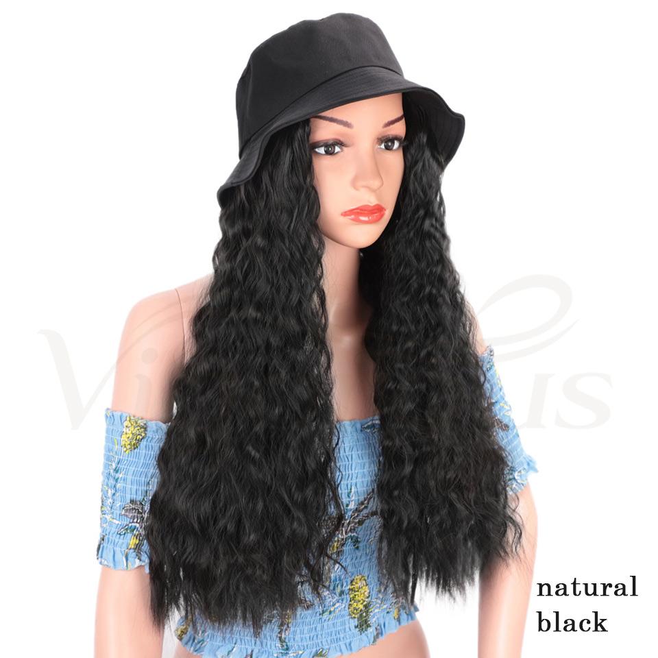 Vigorous Wavy Hair With Black Bucket Hat Instant Celebrity Cap
